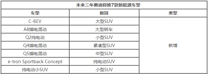 奥迪新能源规划 首款国产纯电SUV续航500km